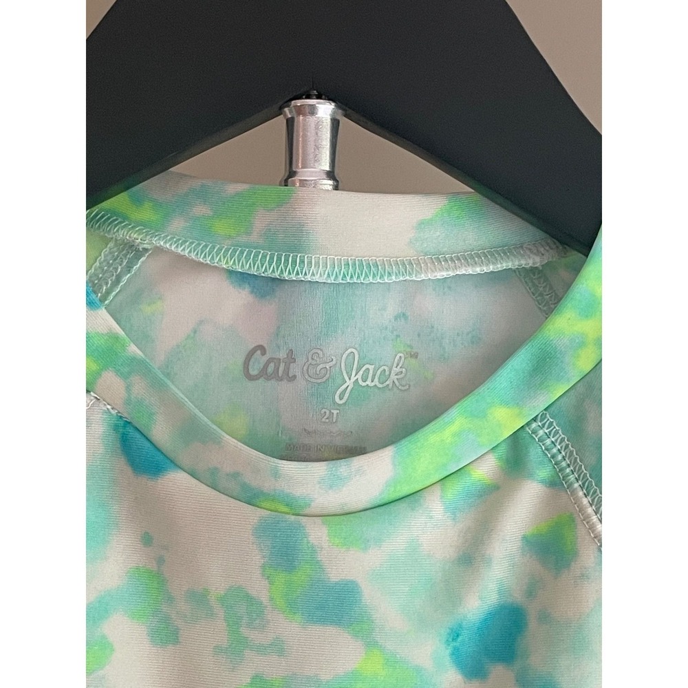 Kids 2T Swimsuit Green Tie Dye Cat & Jack Rash Guard Set Beach Surf Pool Coastal - Picture 3 of 8